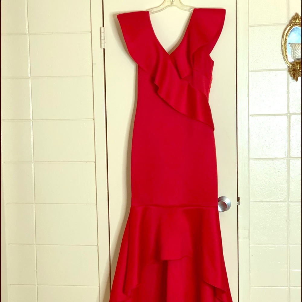 Sexy Red V-Neck High Low Mermaid Bodycon Dress
